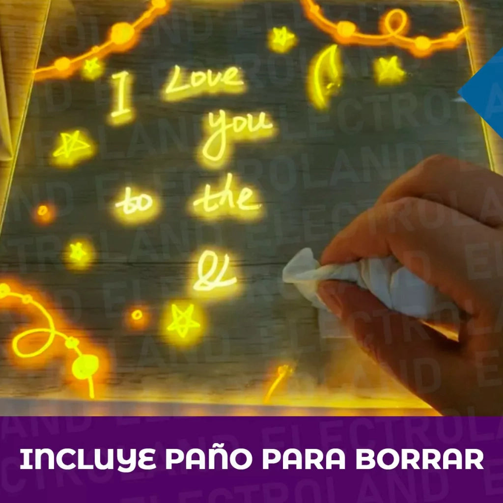 Pizarra lámpara LED acrílica con plumones incluidos